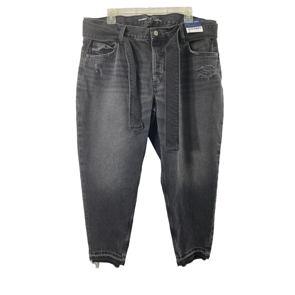 Old‎ Navy Slouchy Taper Jeans Womens Size 16 Black Denim Distress Hi Rise NWT